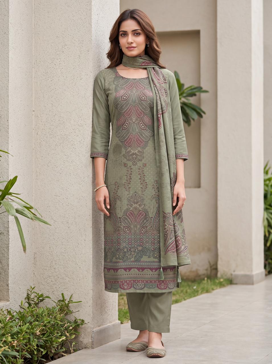 Olive Green Muslin Suit Set